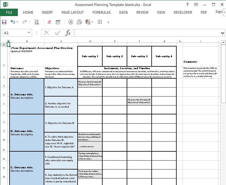 Assessment Planning Grid - Screenshot
